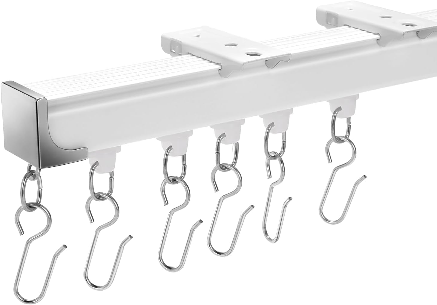 Aluminum Heavy Duty Ceiling Curtain Track, Room Divider Rail System with Silent Rollers, 1.3FT to 9.4FT Adjustable Length for Living Room Bedroom RV Shower, White