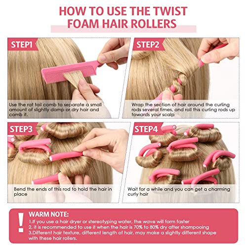 60 Pieces Flexi Rods Flexible Curling Rods Hair Curlers Rollers Twist Flexi Rods Hair Curlers Set No Heat Hair Rods Rollers Flexible Rods For Long Short Hair Women Girls (Pink, 0.3 X 7 Inch) #TOP2