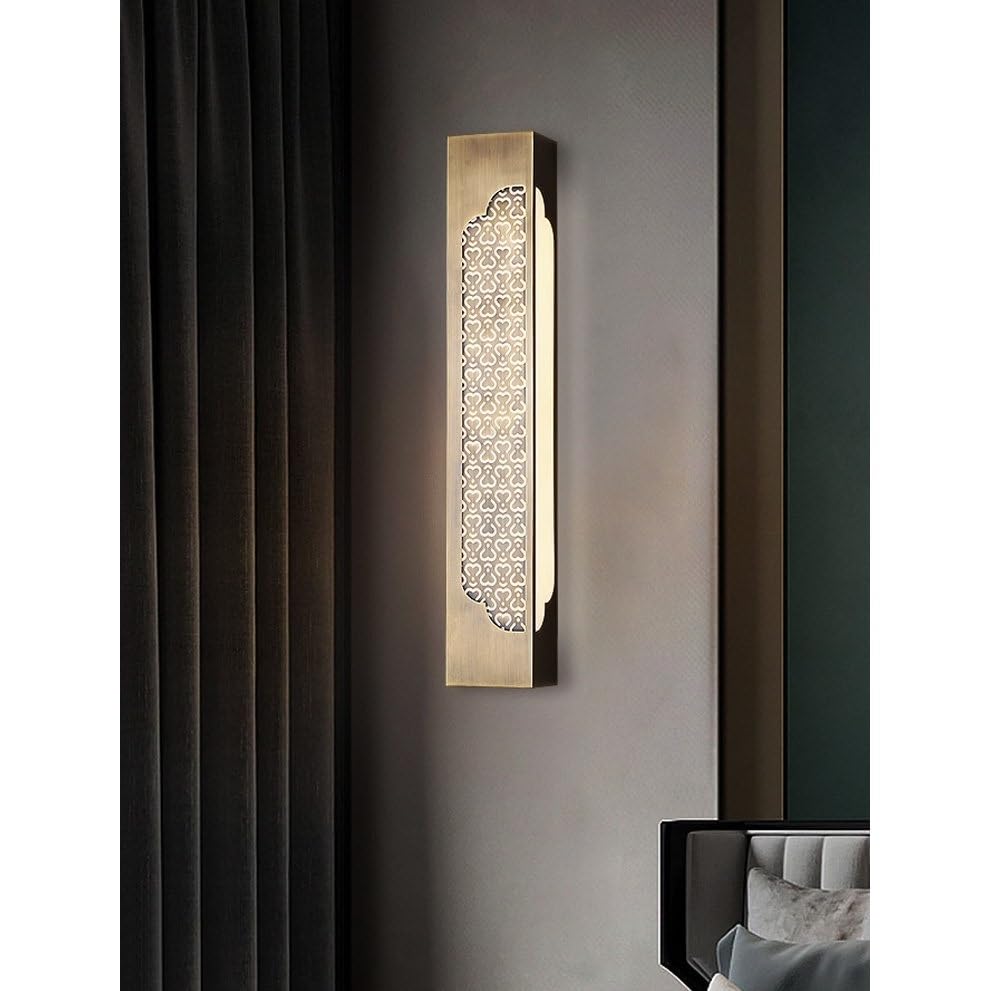 Lámpara de pared rectangular larga de latón con aplique interior y diseño acrílico esmerilado 3