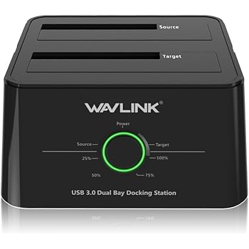 WAVLINK USB 3.0 to SATA I/II/III Dual-Bay External Hard Drive Docking Station for 2.5/3.5 Inch HDD/SSD with UASP (6Gbps), Support Offline Clone Duplicator and Auto Sleep Function [12TB X2 ]-Black