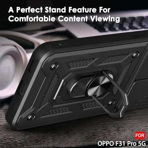 Image of TheGiftKart Tough Armor Bumper Back Cover Case for Oppo F31 Pro 5G | Rotating Camera Cover, Kickstand & Ring Holder | 360 Degree Protection Back Cover Case for Oppo F31 Pro 5G (PC & TPU, Black)