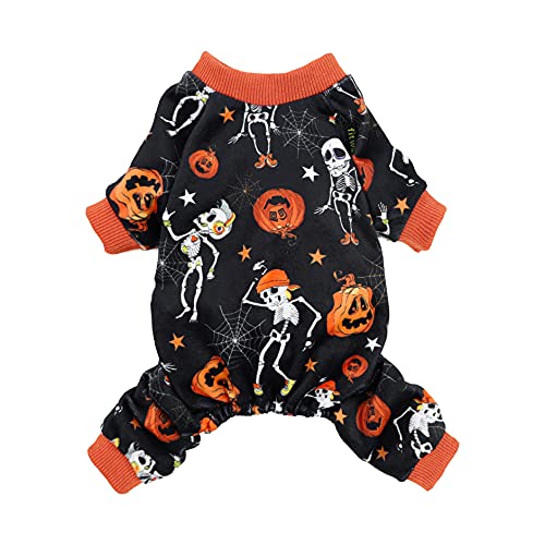 Image of Fitwarm Halloween Skeleton Dog Costume Lightweight Velvet Pajamas Pet Clothes Doggie PJS Puppy Onesie Doggy Outfits Cat Jumpsuits Black Large