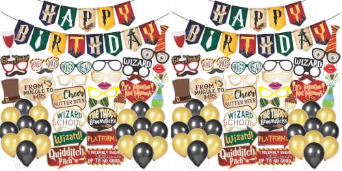 Image of WOBBOX Happy Birthday Combo Harry Potter Theme Party Props 29 Pcs with Colourful Harry Potter Theme Bunting Banner & Balloons, Birthday Decoration Item (Pack of 2)