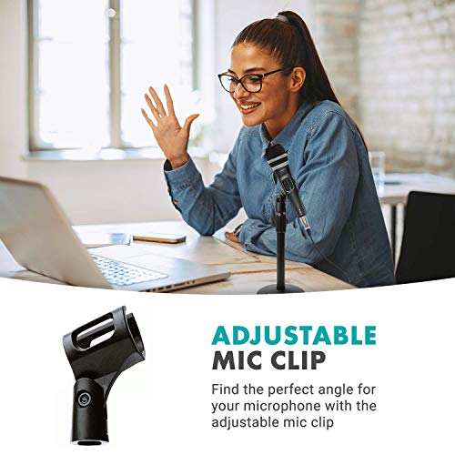 Movo Tmc-3 Small Adjustable Table Mic Stand With Round Base And Universal Mic Clip. Table Top Mic Stand Height Is Adjustable With Weighted Base Sits On Desk Ideal For Podcast, Livestream, & Interviews #TOP2