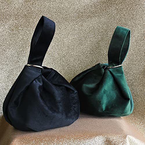 Women Clutch Velvet Top Handle Bag Wristlet Small Tote Purse (Black) #TOP5