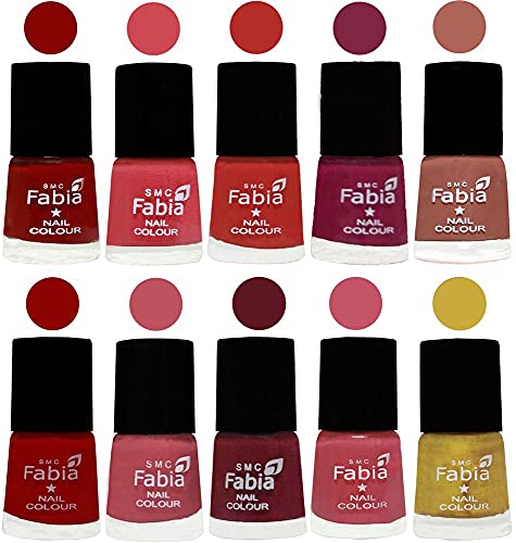 Image of SMC Fabia ALL IN ONE (PACK OF 10), Long Lasting Glossy Nail Polish, 6 ml Each, All Vibrant Colours,02359