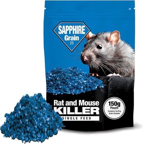 SISI UK Rat Poison Bait Grains Mouse Bait Sachets Rodent Repellent Grain Bait Sachets Mouse Poison Grain Rodent Control Fast Acting Single Feed Whole Wheat Grain Bait Sachets 150g Pack (6 x 25g)
