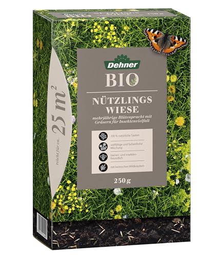 Dehner Bio Saatgut Nützlingswiese, hochwertige Saatgutmischung, artenreichen Mix aus biologisch erzeugten Pflanzen/Kräutern/Gräsern, 250 g, für ca. 25 m², natur