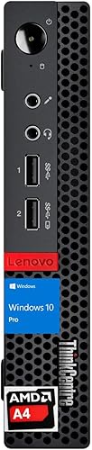 Lenovo ThinkCentre Business Mini Desktop, procesador AMD-Dual Core, 16 GB de RAM, SSD de 256 GB, puertos de pantalla, RJ45, mouse con cable, sin