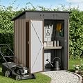 COMHOMA Shed Outdoor Storage Shed Metal,Lockable Doors Tool Sheds with Sloping Roof,Steel Garden Shed with Air Vent for Backyard,Patio,Lawn,Poolside(Brown,5'*3')