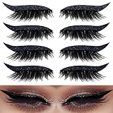 4 Pairs Eyeliner Stickers with Eyelashes, Self-adhesive Glitter False Eyelashes Reusable Waterproof