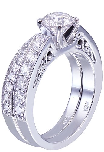 14k White Gold Round Cut Diamond Engagement Ring And Band