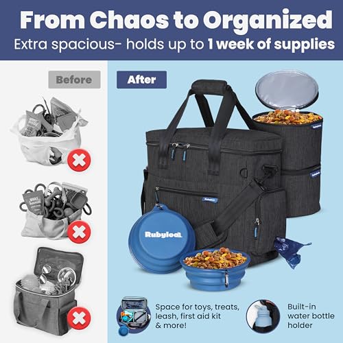 Image of Rubyloo Original Doggy Bag Dog Travel Bag for Supplies with Travel Bowls | 2 BPA-Free Collapsible Bowls, 2 Pet Food Containers, TSA-Ready, Road Trips, Camping, Weekend Getaways, Doggy Gift, Charcoal