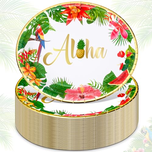 Sliner 100 Pcs Hawaiian Luau Oval Paper Plates Tropical Aloha Party...