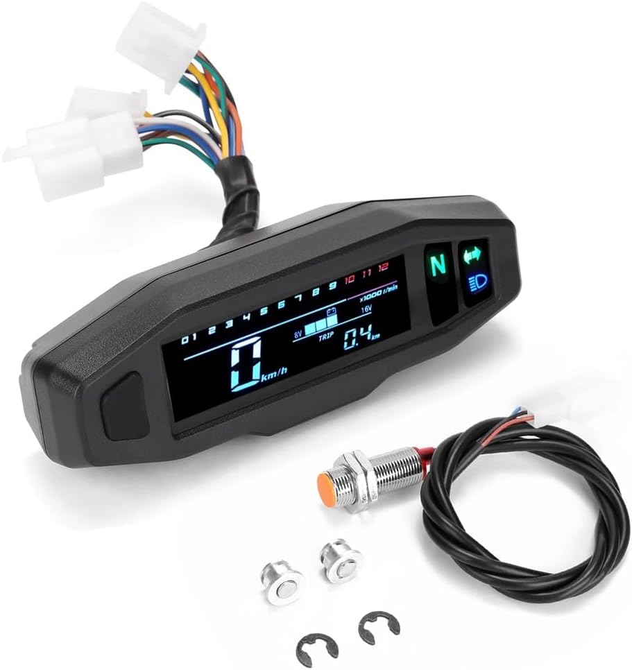 Motorcycle Odometer Gauge Motorcycle Tachometer Meter Universal Digital Odometer Counter Bike Tachometer Fuel Meter Turn Signal Light Indicato