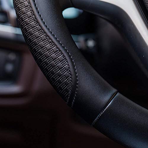 Valleycomfy Leather Steering Wheel Covers Universal 15.75 inch -Breathable, Anti Slip & Odor Free (Black with Black Lines,L(15" 1/2-16")) - Thumbnail 5