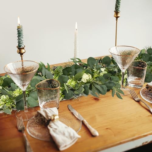 IWTTWY 2PCS Eucalyptus Garland, 6Ft Artificial Ivy Garland with Flower Gypsophila, Willow Leaves Garland Table Runner Vine Hanging Decorations for Home Garden Wedding Ceremony Party - Image 6