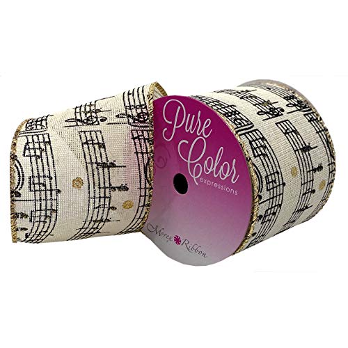 Morex Ribbon Wired Melody Ribbon, 2.5 inches by 4 Yards, Crème, 7715.60-815