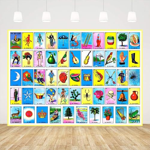 Ticuenicoa 7x5ft Cards Backdrop Mexican Bingo & Party Decorations Mexican Fiesta Photography Background for Mexicana, Adult Birthday, Kids Bday Supplies by Ticuenicoa - Used condition - US$15.81