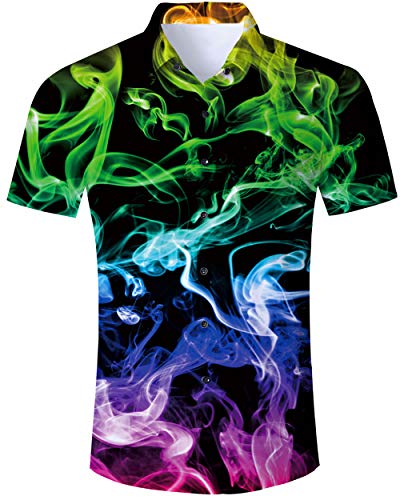 Black Men's Casual Button Down Unique Shirts Short Sleeve Beech Polo Aloha 3D Blue Smoke Fog Blouse Dress Shirt XL