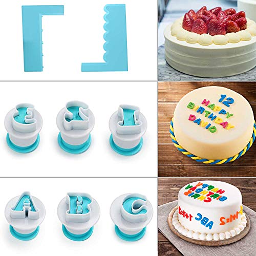 Fangsun 36 Pieces Alphabet & Numbers Fondant Cake Mold, Cookie Stamp Impress, Embosser Cutter, Upper Case Numbers Shape Diy Cookie Biscuit With 2 Cake Scraper #TOP1