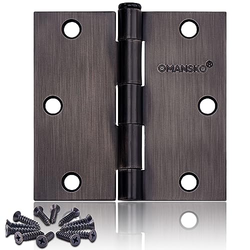 6 Pack Door Hinges, 3.5 x 3.5 Inch Oil Rubbed Bronze Hinges for Wood Square Corners Interior Hinges for Standard Flat/Bedroom, 3 1/2 Inch Door Hinges for Residential Doors