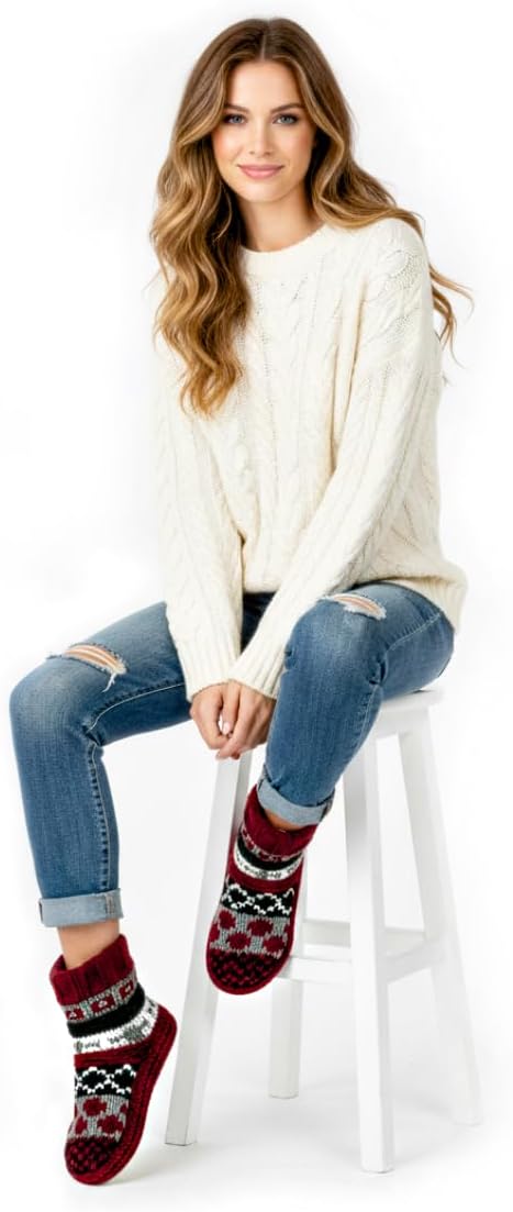 The Metluks Slipper Socks for Women Warm Fuzzy Knit Nordic Indoor Bootie with Non Slip Grips