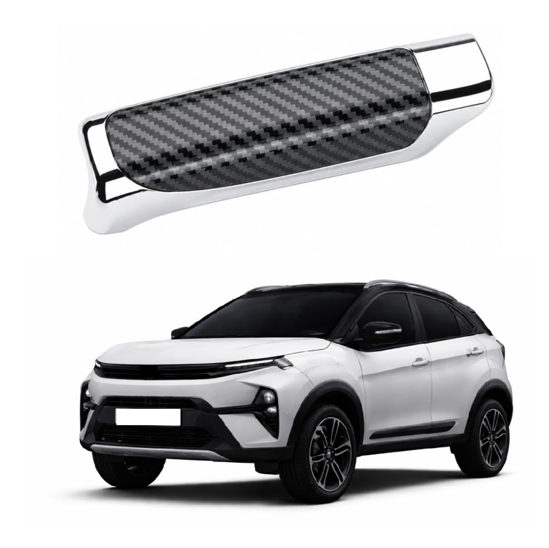 Carbon Fibre and Chrome Car Hand Break Cover,Corbon Black and Silver, Interior Trim Accessory Compatible with Tata Nexon 2025-image-7