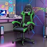 bigzzia Silla Gaming con Cojín Lumbar y Reposacabezas, Silla Gaming Regulable en Altura, para Oficina, Silla Gamer Ergonómica para Adultos y Adolescentes (Bluetooth, Green)
