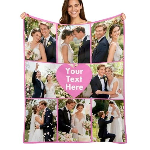 Custom4U Custom Photo Blanket with Text Heart Blanket Personalized Blankets for Adults Kids Couples Gifts Christmas Blankets Women Gifts Anniversary Birthday Wedding 8 Photos-2