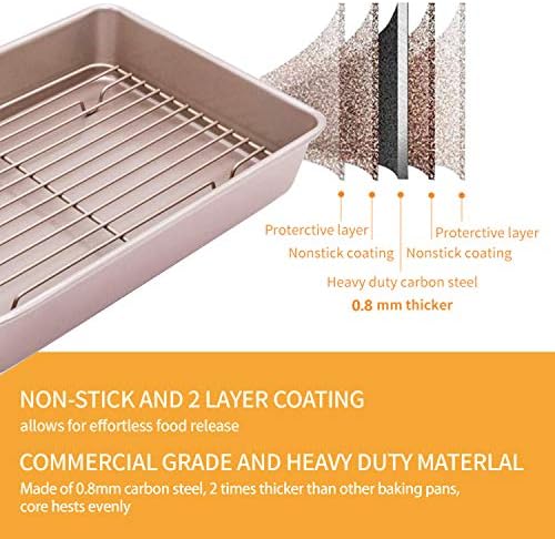 CHEFMADE Roasting Tins 34 x 24 cm with Rack 13 Inch Non Stick Carbon Steel Baking Tray 6cm Deep LEFG Approved Rectangle Cake Tins Oven Baking Meat Bacon Bread Pastries