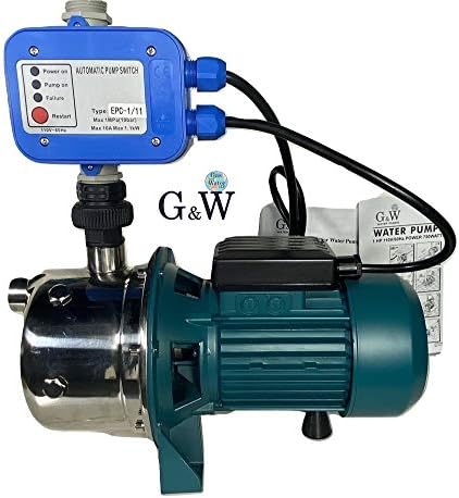 Shallow Well Jet and Booster Pump with Smart Controller Home Pressure 1 HP 110 V G&W Tankless No Need for Pressure Tank Max.Flow:13GPM Max.Height:137ft.
