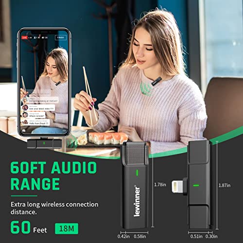 lewinner Microfone Lavalier sem fio para iPhone iPad, Plug & Play 2,4 GHz microfone de lapela com ca
