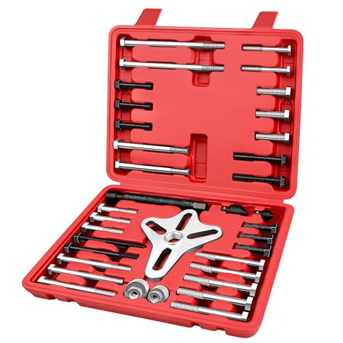 WETT Harmonic Balancer Puller Set 47Pcs Power Steering Wheel Pulley Puller Installer Tool Automotive Flange Type Gear and Crank Puller Set Harmonic Balancers Crankshaft Pulleys Gears