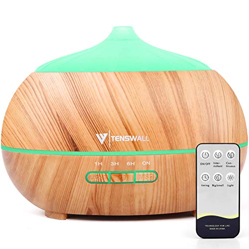 400ml Aroma Diffuser,Tenswall Ultraschall Luftbefeuchter ,Diffuser,BPA-Frei mit 7 Farben LED Lichter/Wasserlose automatische Abschaltung 8 Aroma Diffuser 500 ml Ultraschall Luftbefeuchter Diffusor-Wasserlose Automatische Abschaltung, Fernbedienung und 7-Farben-LED-Leuchten - BPA frei