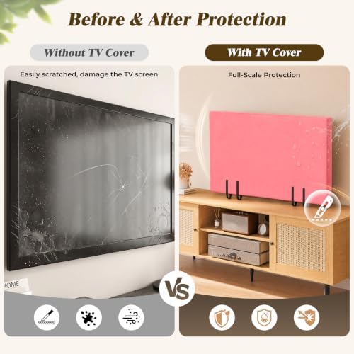 TV Cover for Moving, Fits 60"-65" Flat Screen TV, Anti-Scratch Screen Protector Cloth with Bottom Binding Strap, Ideal for Home Renovation & Moving（Pink-65inch） — 사진 6