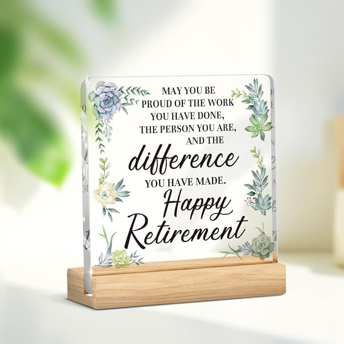 Bs amor Happy Retirement Gifts,Retirement Gifts for Boss Teacher Colleagues Leader,May You Be Proud of the Work Acrylic Desk Plaque for Home Office Shelf Table Decor 5x4 inches-image-33