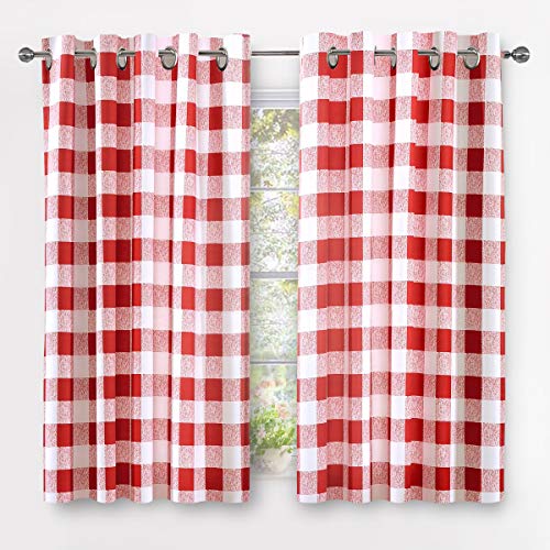 DriftAway Buffalo - Cortinas opacas y opacas con ojales para oscurecer la habitación, diseño a cuadros, 2 capas, juego de 2 paneles, 132 x 137 cm, color rojo Cover