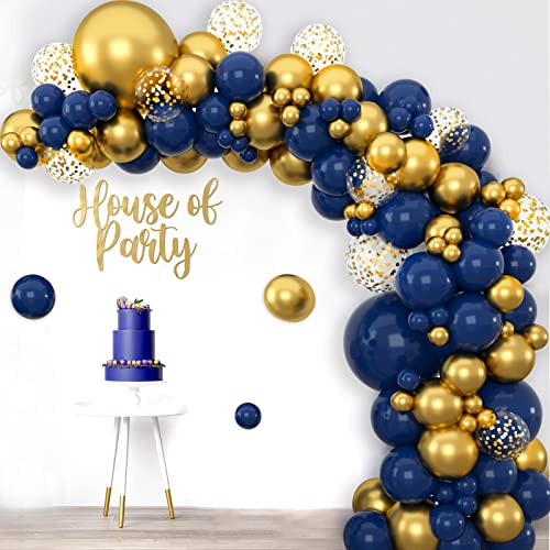 QIFU Navy Blue Balloon Arch Kit - 118pcs Navy Gold Balloon Arch Garland Kit with Metallic Gold Confetti Balloons for Boys Men Birthday Party Decorations, Thanksgiving, Graduation, Baby Shower, Prom - Image 2