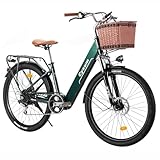 cysum Cityrun Vélo électrique, City E-Bike Femme et Homme, 26 Pouces Pedal Assist vélo électrique, Batterie 36 V 10 Ah, autonomie 80 km, Moteur 250 W, Max 25 km/h (Vert)