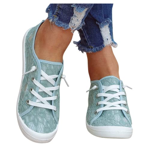 BORAMAX Women's Canvas Sneakers Low Cut Canvas Shoes Lace Up Fashion Tennis Shoes Breathable Flats Bride Lace Sneakers3