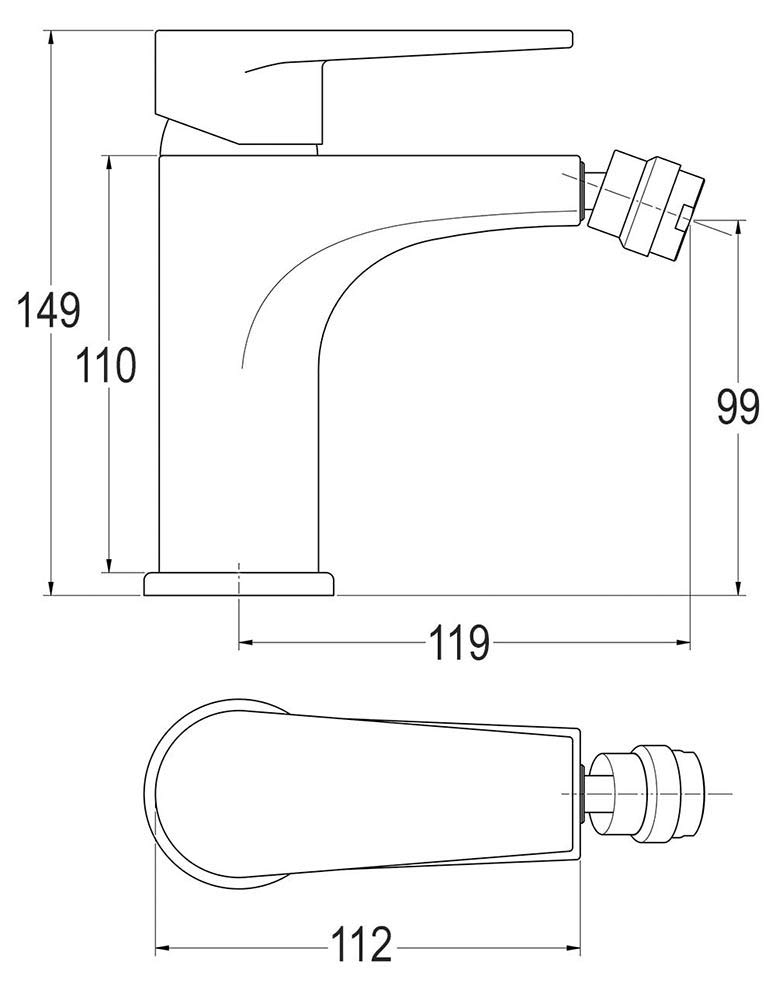 Kibath Bateria mieszakowa L466551 Bidet, elegancka, okrągła, z mosiądzu i błyszczącego chromowanego wykończenia, wraz z okuciami, wężami i kartuszem.