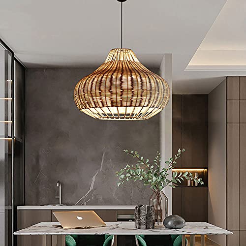 Haiiqu Coastal Chandelier Woven Basket Shade Rattan Ceiling Pendant Lights Vintage Bamboo Hanging Lighting Rustic Asian Pendant Lamp Shade For Kitchen Living Room Bedroom Restaurant #TOP2