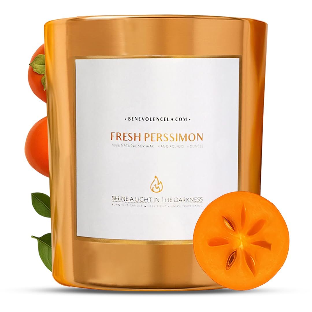 Benevolence LA Fresh Persimmon Wood Wick Candles | Soy Scented Christmas Candles for Home | Holiday Candle Gifts for Women and Men | Home Fragrance | Aromatherapy | 8oz, 45 Hour Burn
