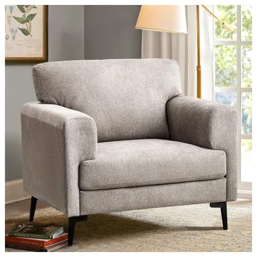 CDCASA Accent Chair, Linen Fabric Oversized Mid Century Modern Chair Set of 1, Comfy Upholstered Armchair Reading Accent Chairs Sofa Chairs for Bedroom Living Room, Light Brown