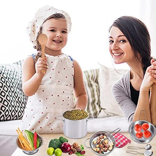 GOLCUGYJH Stainless Steel Pretend Cooking Utensils Cookware Set,Mini Play Kitchen Accessories,Play Pots and Pans Toys Packed in a golden cloth bag for Kids Toddlers