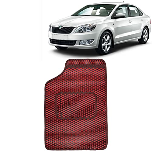 Image of Kingsway Dotted Design Car Floor Foot Mats Universal Fit for Skoda Rapid, Model Year : 2011-2016, Water and Dustproof, Color Red, Set of 5 Pieces