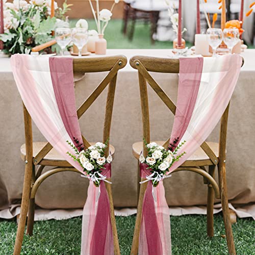 Moukeren 12 Sets Wedding Chair Sashes Cover with Ribbon Dusty Rose Tulle Wedding Aisle Decorations for Party Ceremony Reception Floral Arrangement Banquet Outdoor Decor by Moukeren - Used condition - Image 4