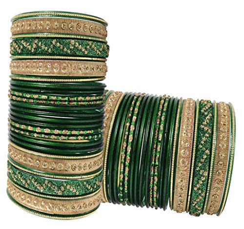 Image of NMII Non-Precious Metal with Base Metal Spreads with Zari Glossy Finished Premium Traditional Bridal Chuda Bangle set for Women and Girls