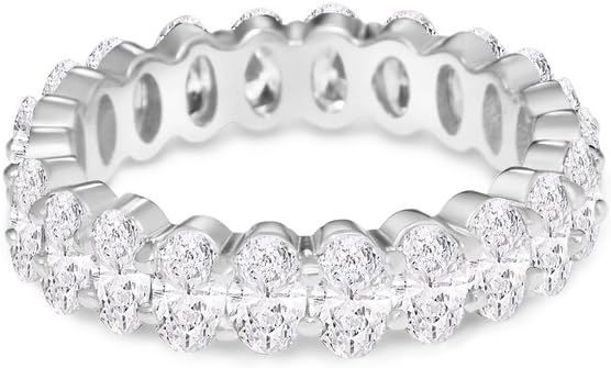 Women's .925 Silver Cubic Zirconia 5x3mm Oval-Cut Eternity Band Ring